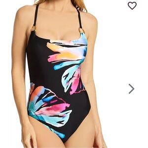 La Blanca Prism Palm Over Shoulder Mio One Piece Swimsuit & Wrap NWT